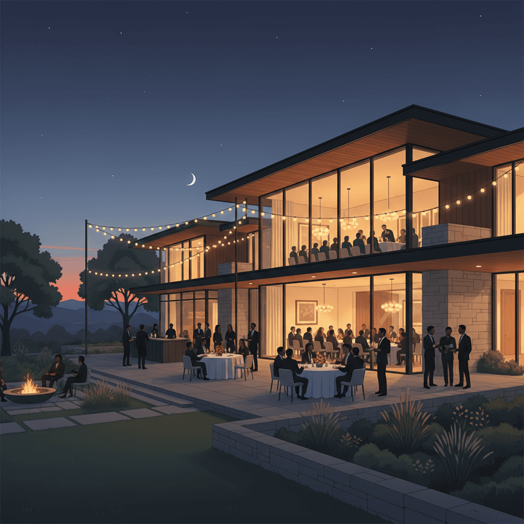 Elegant dinner party at a luxury estate